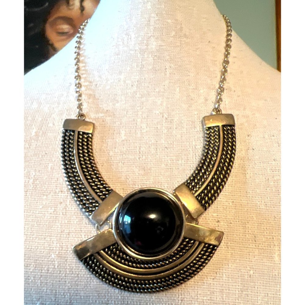 7 Charming Sisters Black & Gold Bib Necklace